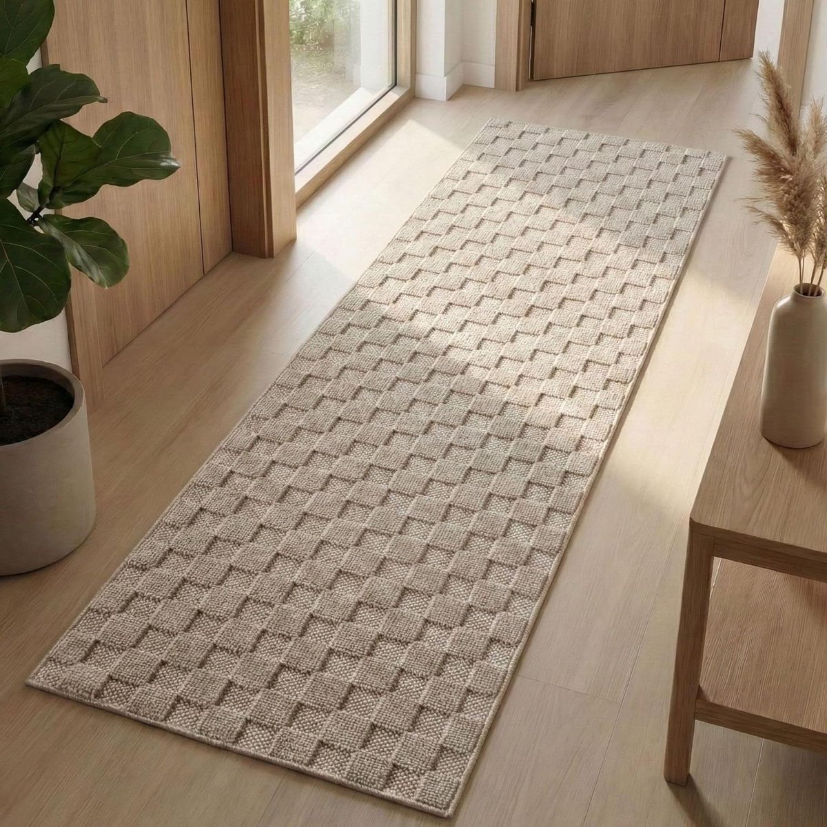 Vloerkleed Geruit Design - Bouclé Tapijt - Gezellige Woonruimte - Geschikt Vloerverwarming