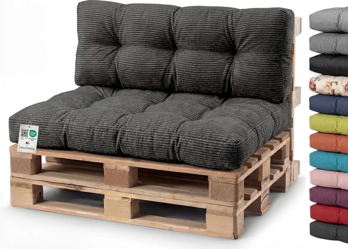 Palletkussen Corduroy - Tuinbank kussen - Comfortabel Zitten - Gewatteerd Schuimvulling - 120 x 80 cm - Zwart
