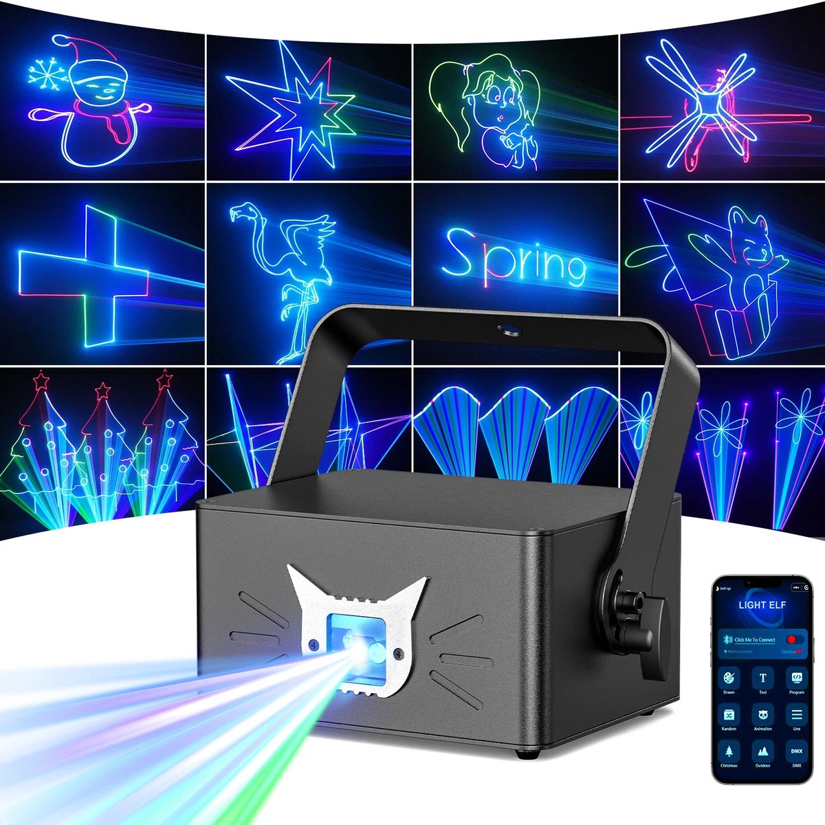 NordHaus DJ Feestverlichting - RGB Laser Projector - Animatie- en Podiumverlichting - Bluetooth App-bediening - Draadloos met 5200mAh Batterij