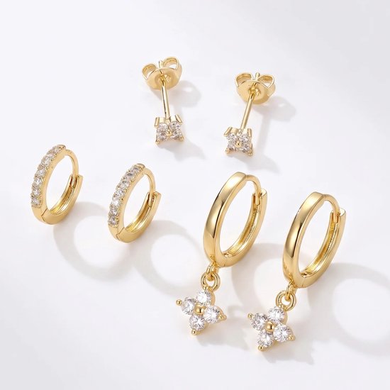 Boucles d'oreilles Studio Aurélie - Ensemble de 3 - Or 24K - Boucles d'oreilles dorées - Bijoux pour femmes - Bijoux pour femmes