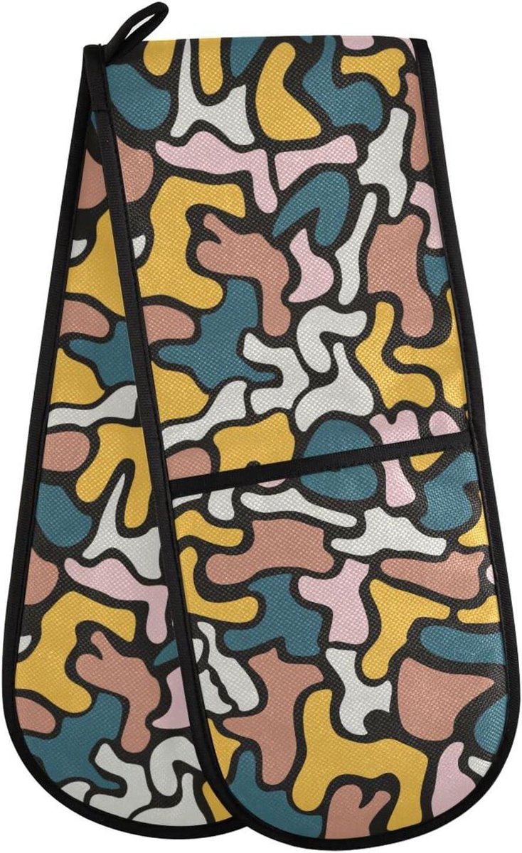Dubbele Ovenwanten - Hittebestendige Wanten - Koken en Bakken - Extra Lange Bescherming - 35 x 7 Inch - Regenboog Camouflage