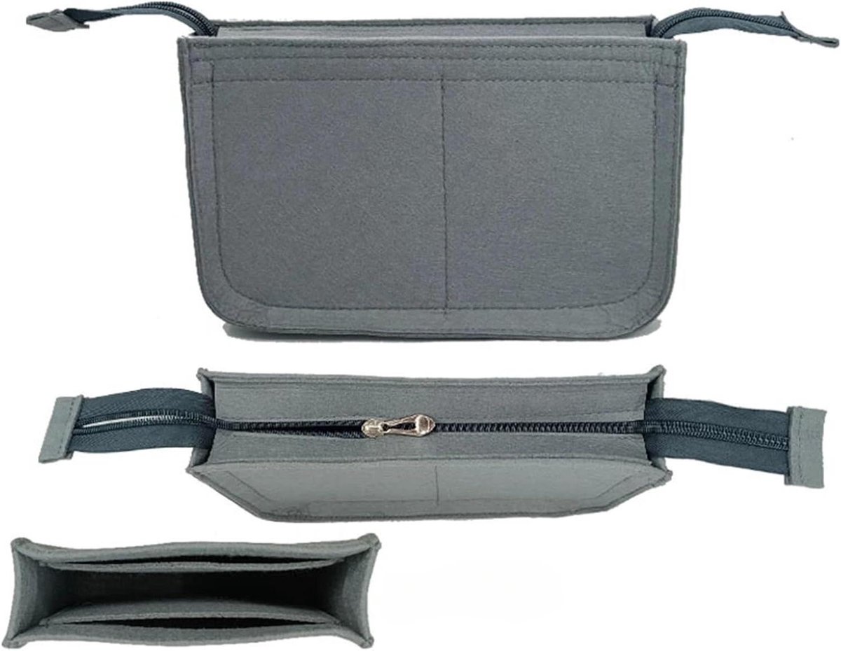Vilt Bag Organizer - Tas Binnentas - Tas Organiseren - Meerdere Vakken - 30 x 17 cm - Grijs