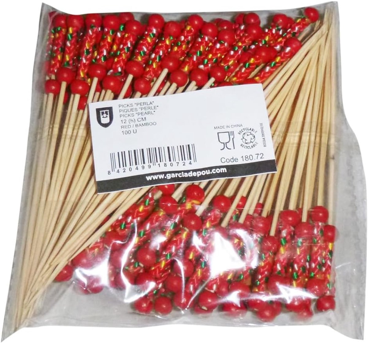 Parelprikkers - Cocktailprikkers - Tapas Serveren - Gemaakt van bamboe - 12 cm - Rood