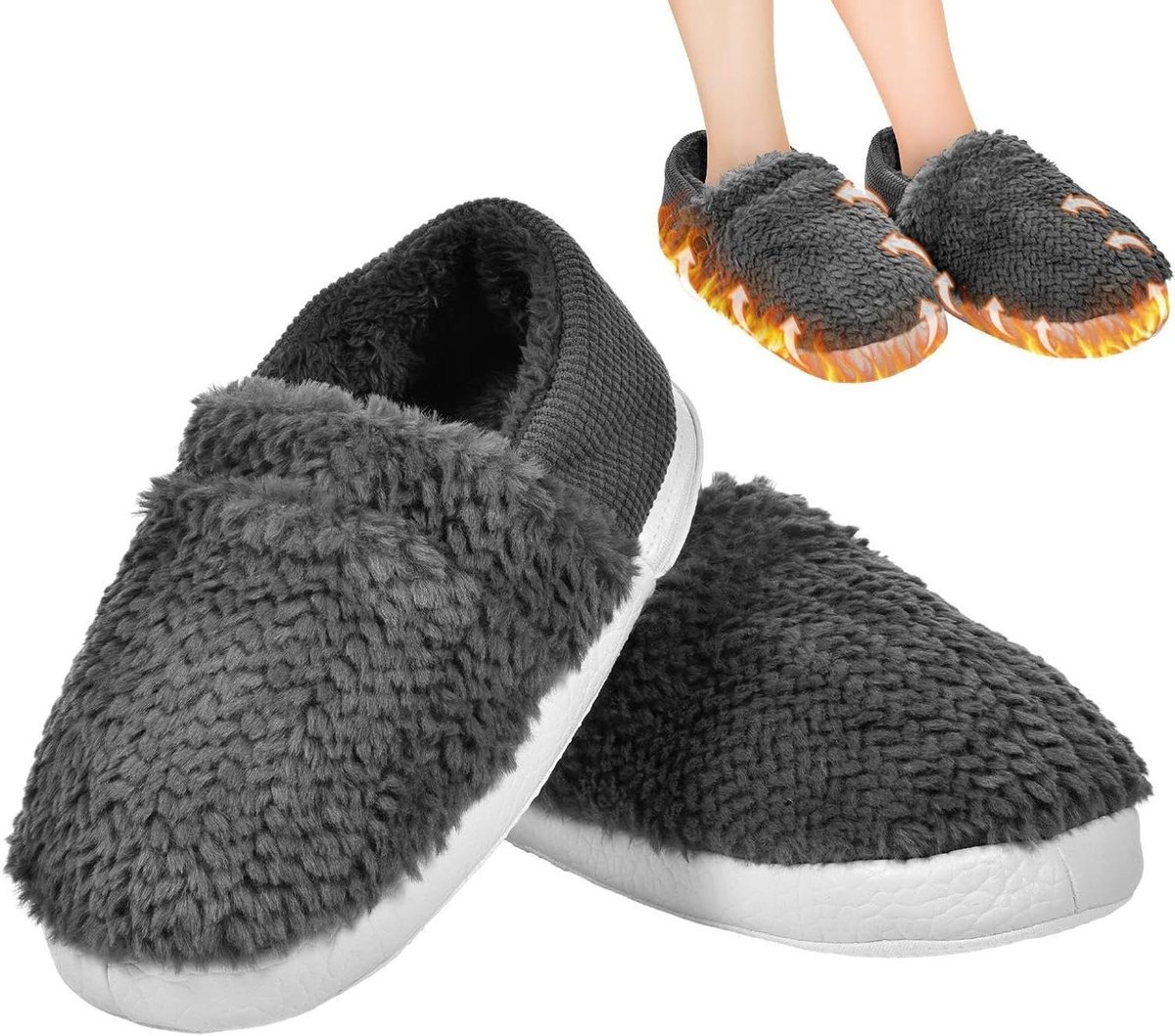 Verwarmde pantoffels - Elektrische voetwarmers - Binnen comfort - Instelbare warmte - 30 cm - Grijs