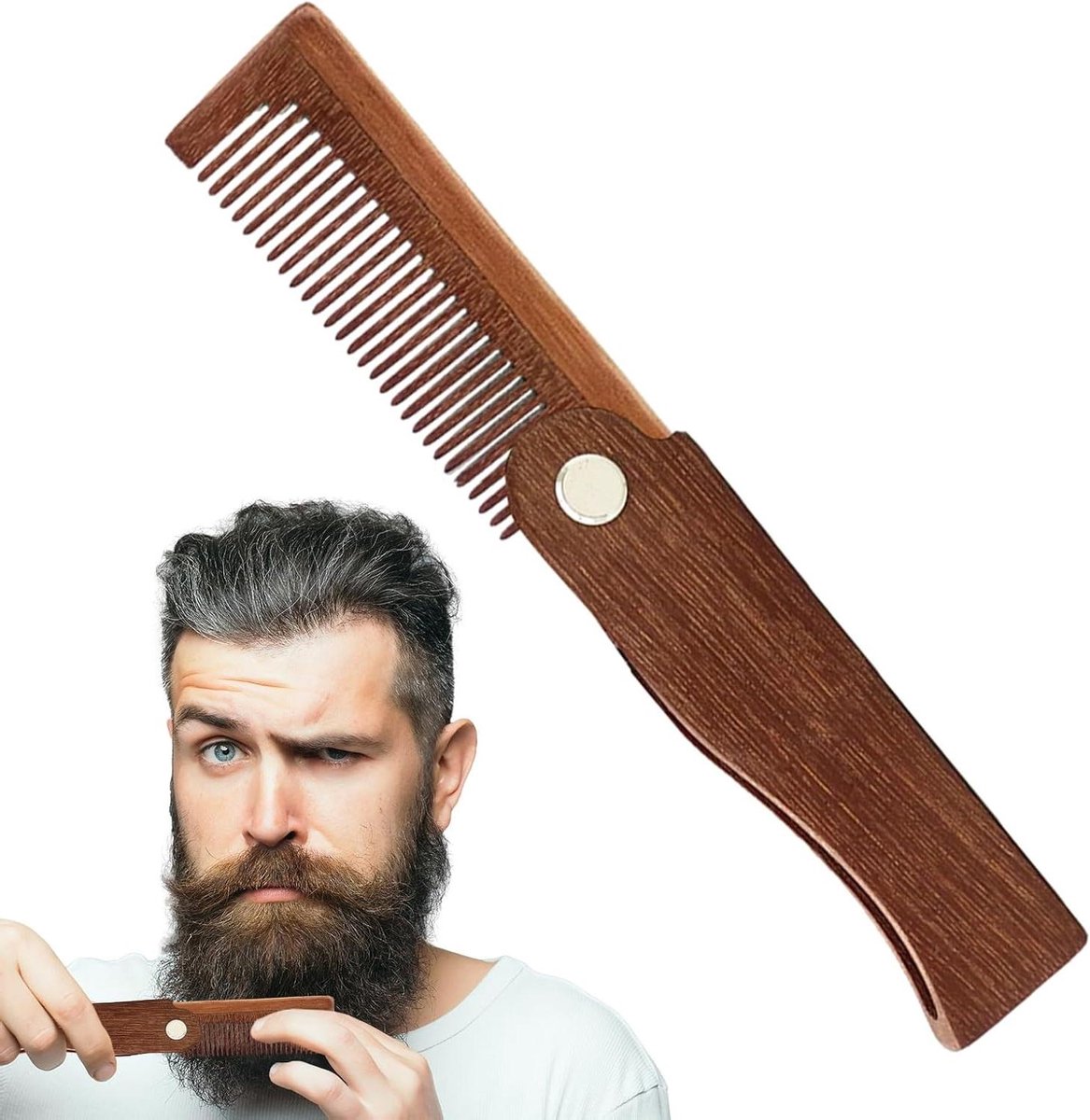Baard Kam - Gezichts Haar Styling - Dagelijkse Verzorging - Opvouwbaar Hout - 10 x 4 cm - Natuurlijk Hout