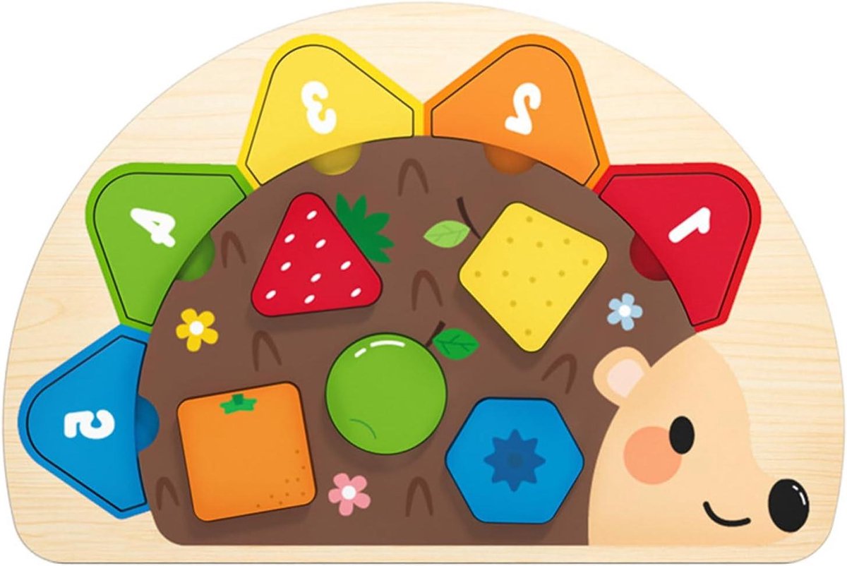 Houten Puzzels Peuters - Baby Vormensorteerder - Cognitieve Ontwikkeling - Duurzaam Hout Materiaal - 25.5 cm Lengte - Multicolor