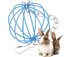 Metalen Hooihouder - Grasbal Dispenser - Voer Kleine Dieren - Vermindert Voedselverspilling - 14 x 10 x 7 cm - Blauw