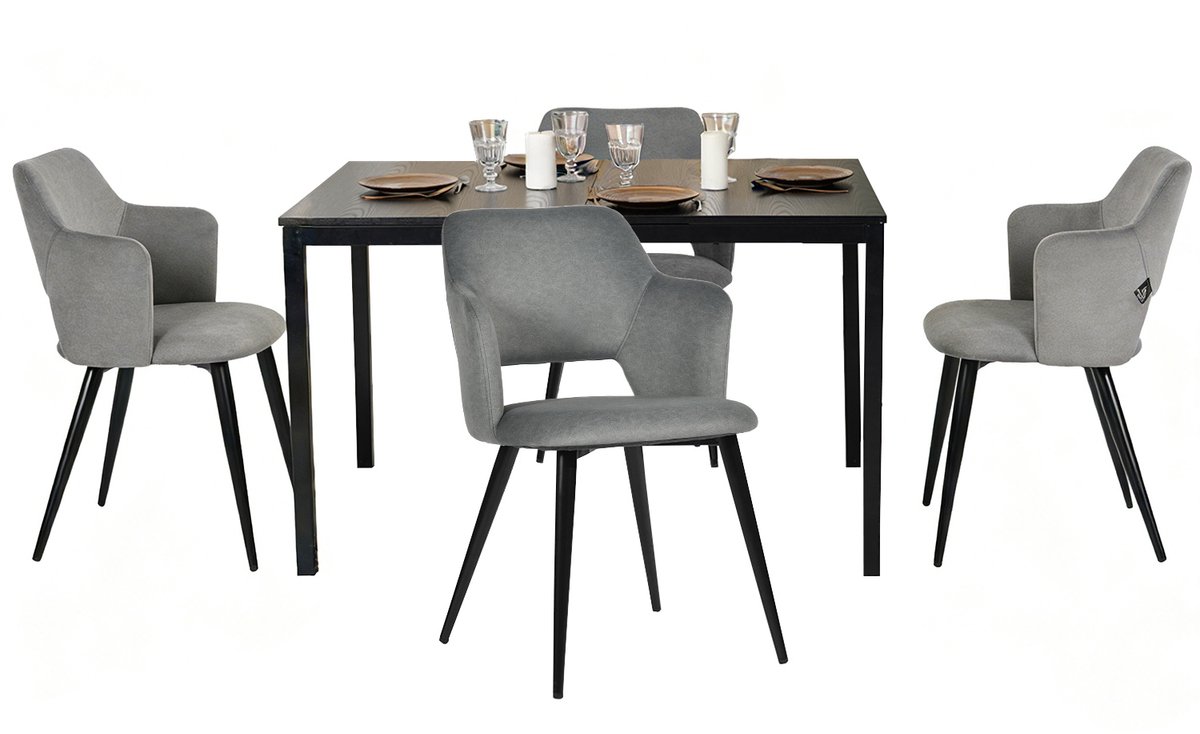 Eetkamerset - 5-delig Uitschuifbare tafel - Zwart en lichtgrijs
