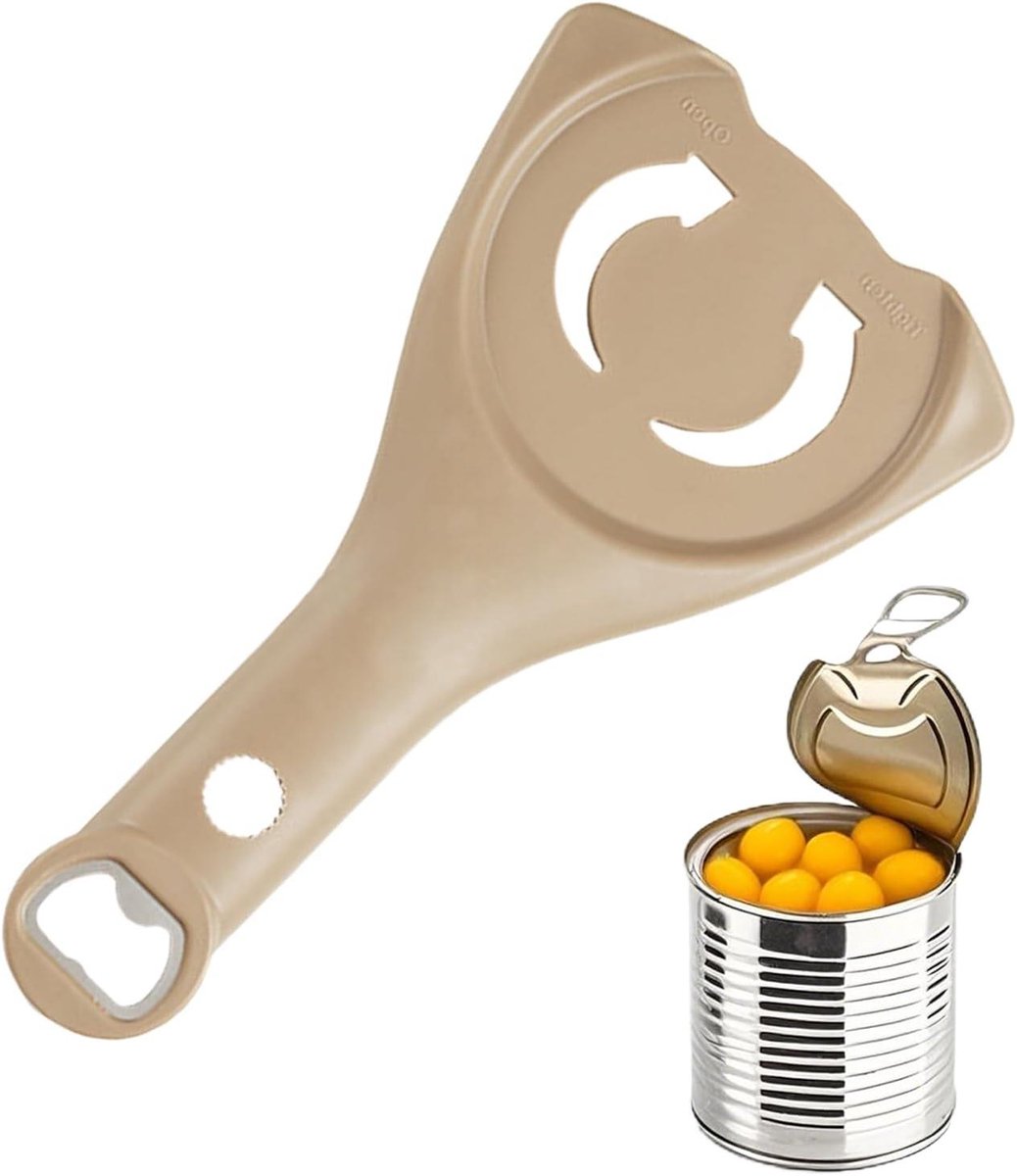 Handmatige Flesopener - Pot & Blikopener - Keuken Hulp - 4-in-1 Ontwerp - 24 cm - Kaki
