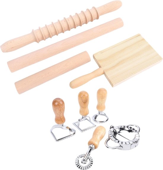 Pastamaker Gereedschapset - Noodle Maker Set - Zelfgemaakte Pasta Maken - Roestvrij Staal Beukenhout - 9 Delig - Natuurlijk van Pastamaker — afbeelding 5