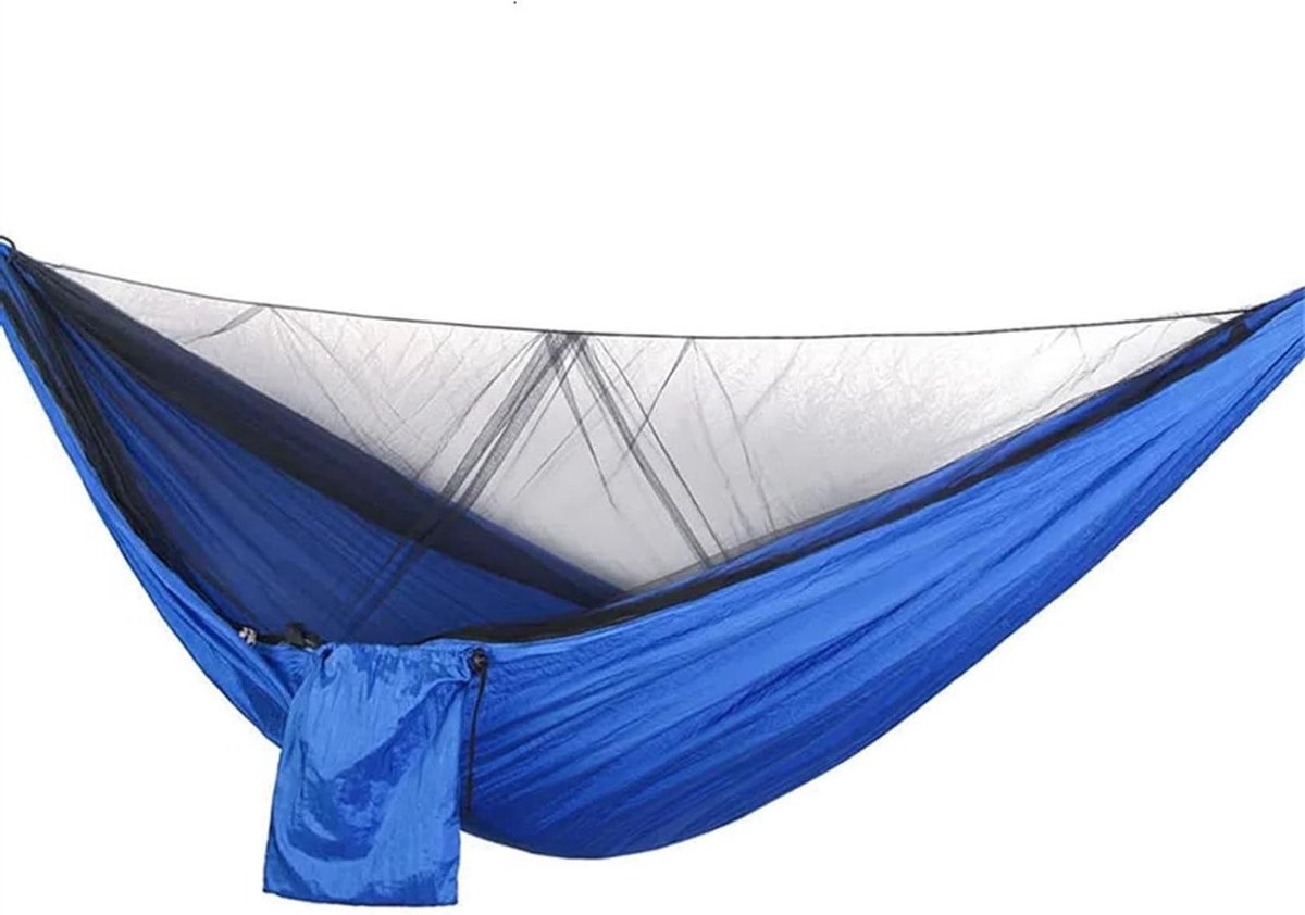 Reishangmat - Camping Hangmat - Buiten Ontspannen - Ingebouwd Klamboe - 290x140cm - Blauw