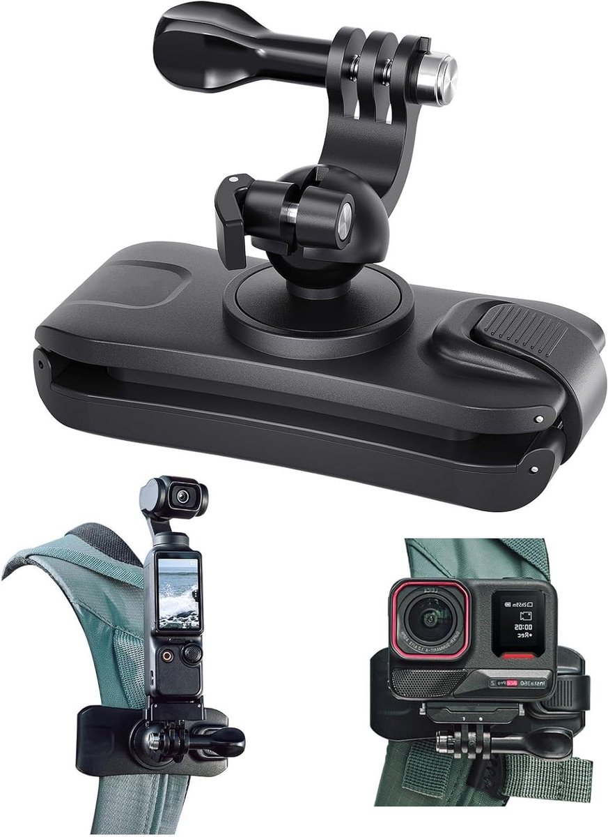 Rugzakhouder Camera - Clip Mount - Reisfotografie - 360° Instelbaar - 125 Gram Capaciteit - Zwart