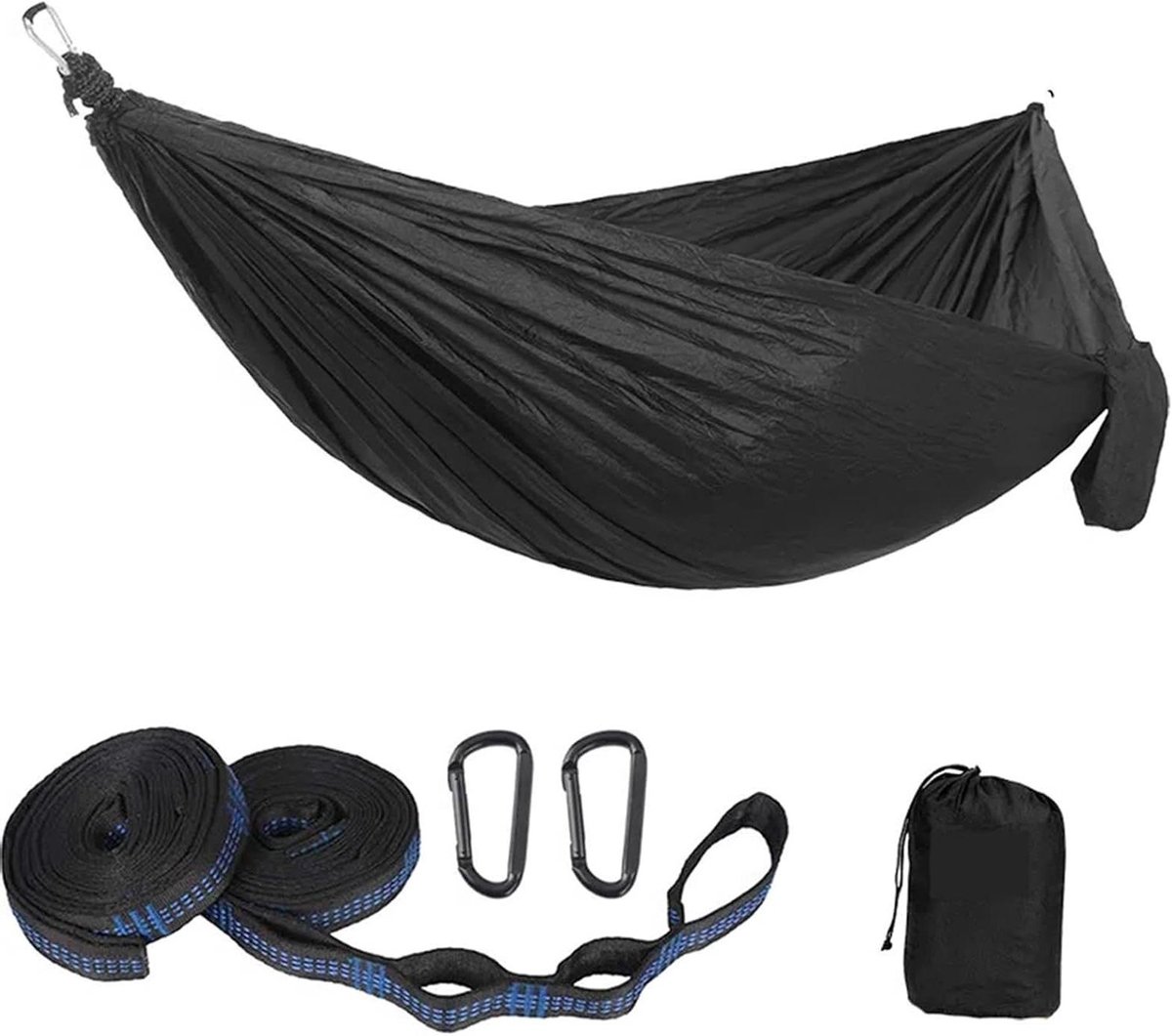 Reishangmat Nylon - Dubbele hangmat - Outdoor recreatie - Lichtgewicht parachutemateriaal - 106 x 55 inch - Zwart