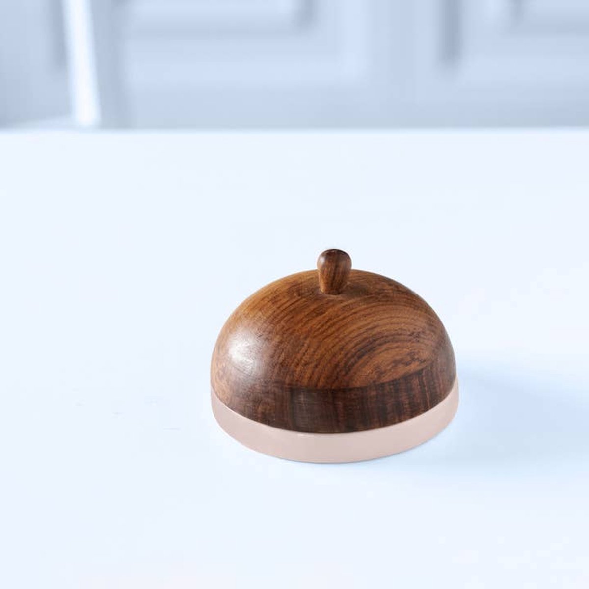 Blush Striped Ceramic Butter Dish with Mango Wood Lid