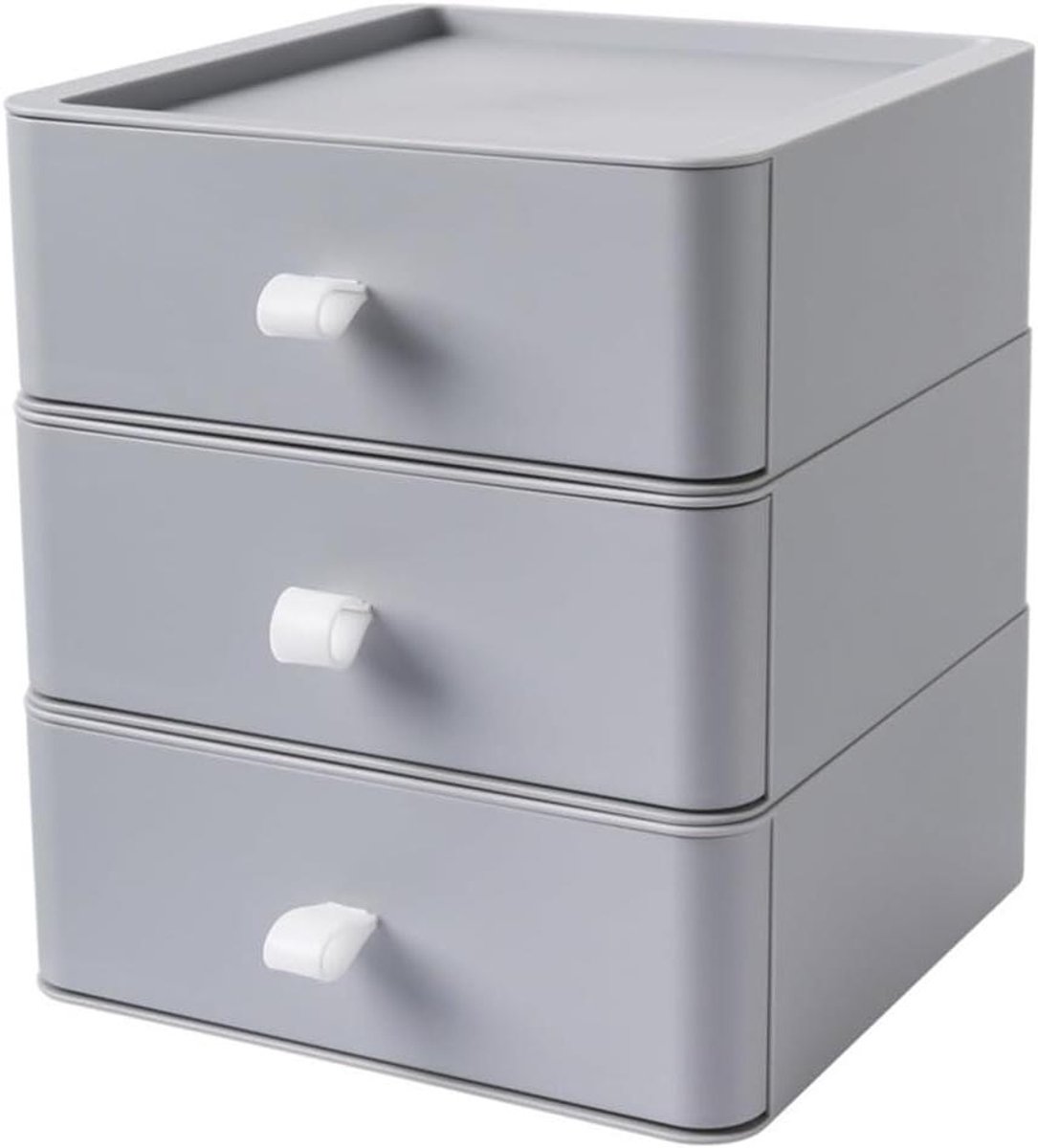 Opbergdoos Lades - Bureau Organizer - Desktop Organiseren - Drielaagse Lade - 20x20x23cm - Grijs