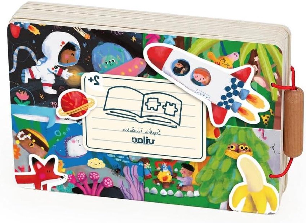 Houten Puzzelboek - Reis Puzzel - Ontwikkeling Kind - 4 Puzzels & Inleg - 24 x 15 cm - Blauw