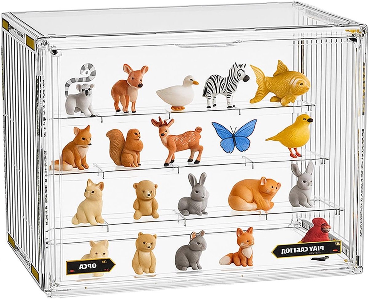 4-laagse heldere display case voor figuren, acryl opbergdoos met magnetische deur, stofdichte vitrinekast voor verzamelobjecten, poppen, speelgoed en sieradenopslag