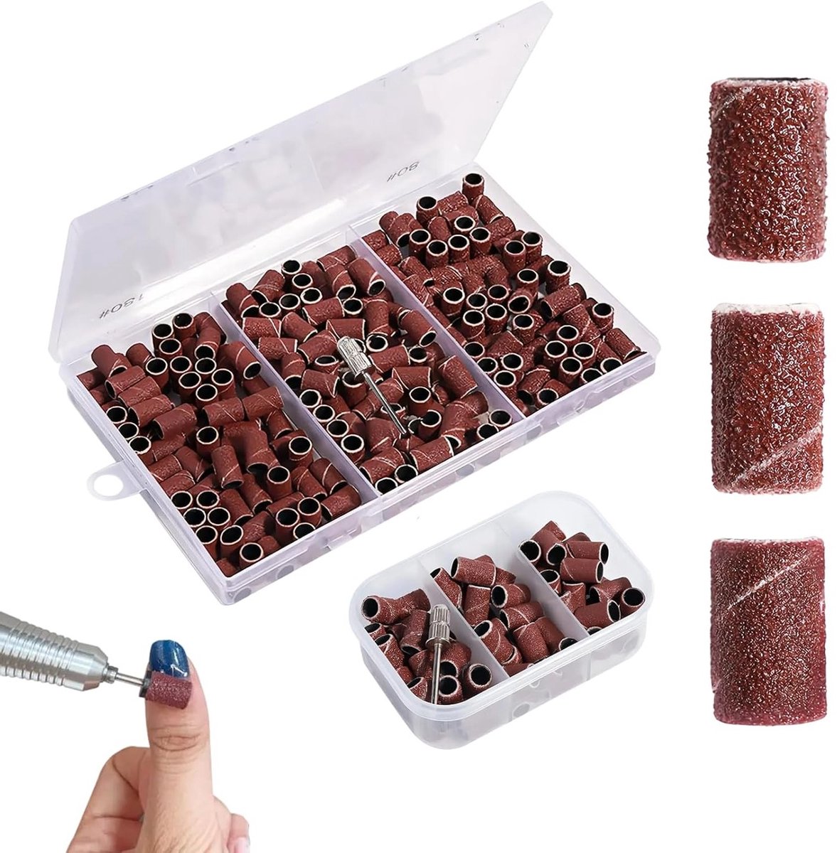 Set van 285 schuurmoffen en schuurrollen met diverse korrelgroottes, inclusief manicure-accessoires en gratis opbergdoos