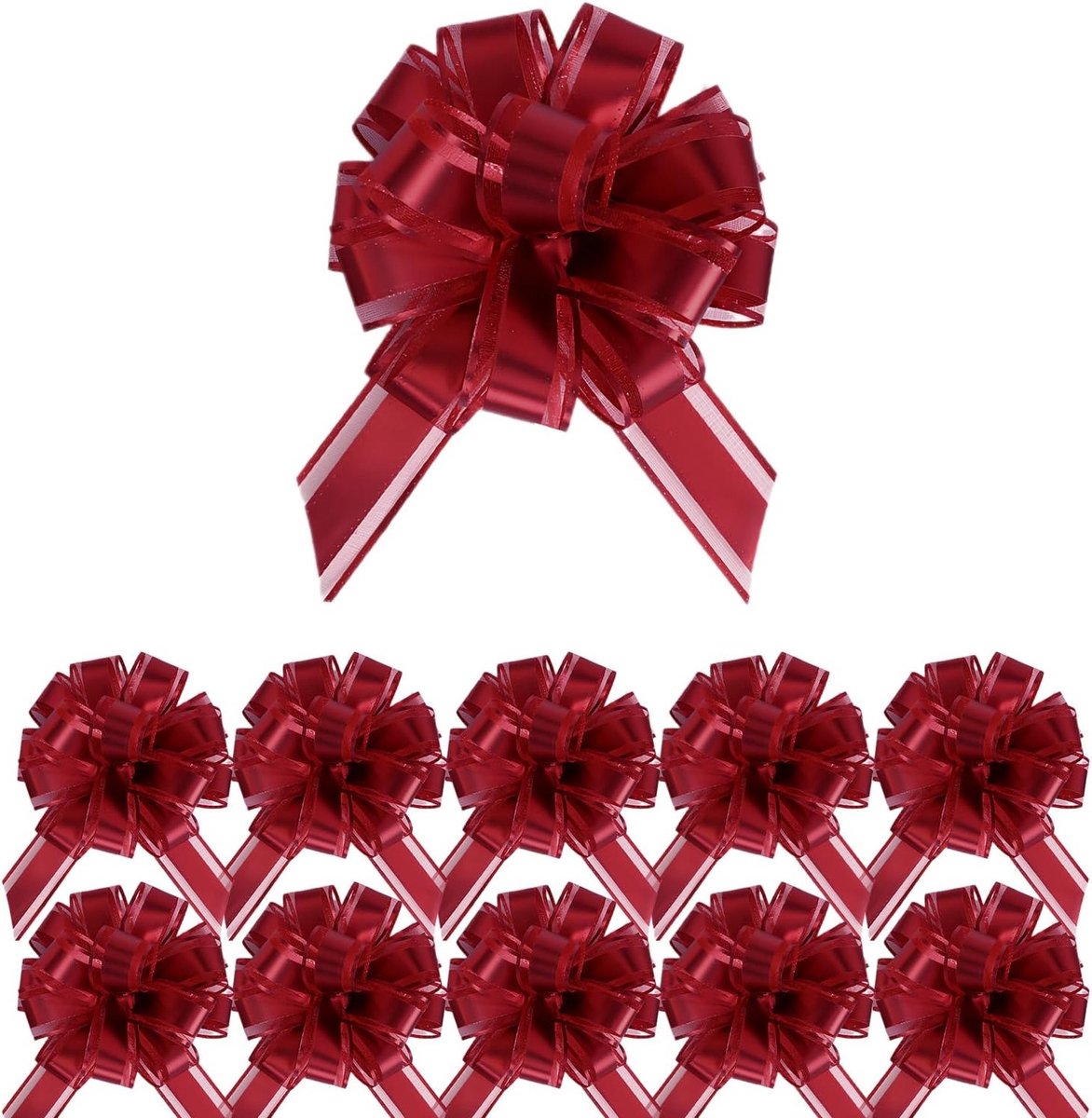 10 Stuks 10cm Rode Strikjes van Organza voor Cadeauverpakking, Kerstdecoraties en Bruiloften, Feestjes en Manddecoraties