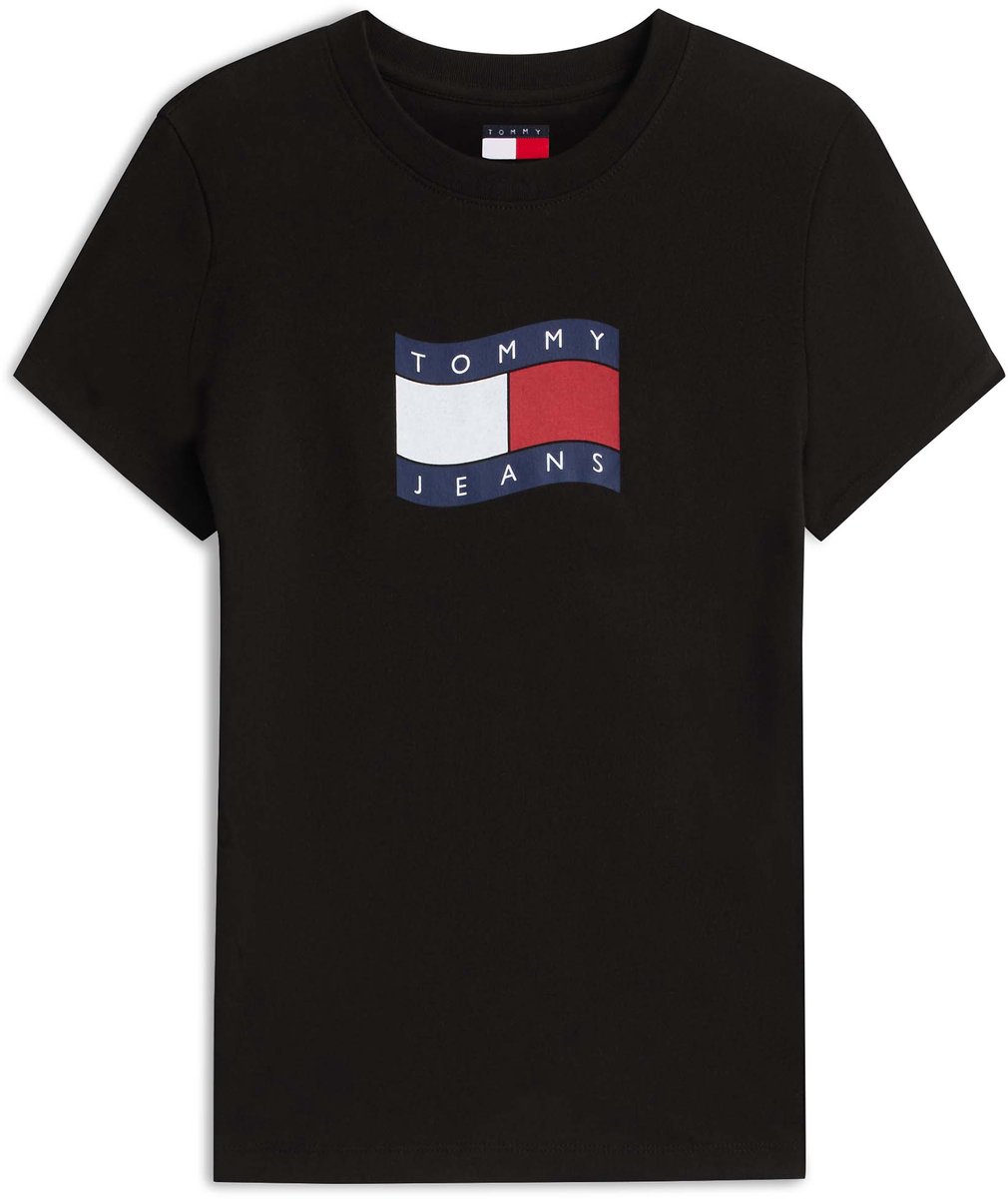 T-Shirt Tommy Jeans Tjw Slim Wavy Flag T Fashion Wear Vrouwen Zwart