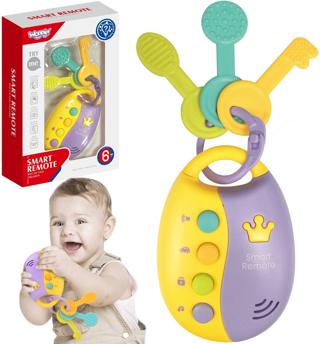 Woopie Baby interactieve autosleutels met afstandsbediening 2-in-1 bijtring - UNI