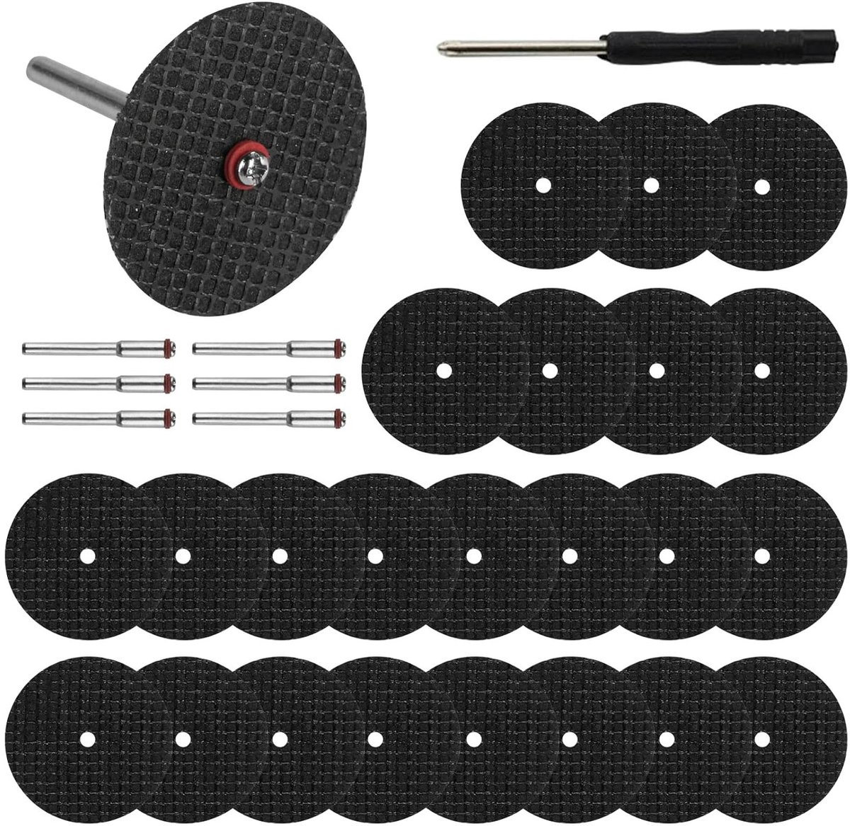 Set van 60 Snijdisketten voor Rotatietools, 32mm Schijfset voor Metaalbewerking, Inclusief 6 Mandrels en Geschikt voor Diverse Materialen