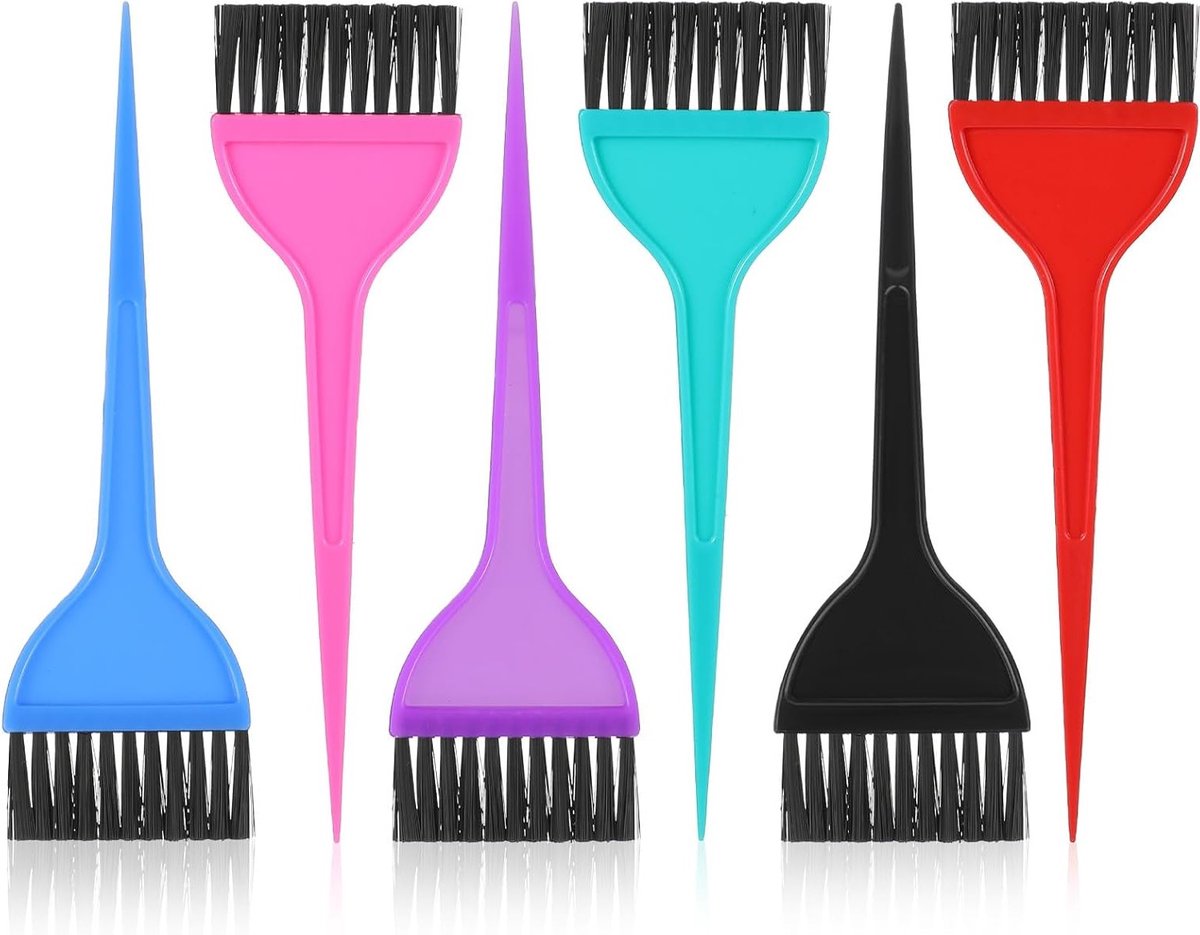 Set van 6 Haarverfkwasten - Professionele Applicator voor Kappers en Stylisten met Diverse Kleuren voor Haarverf, Dying Tools en Schoonheidsproducten