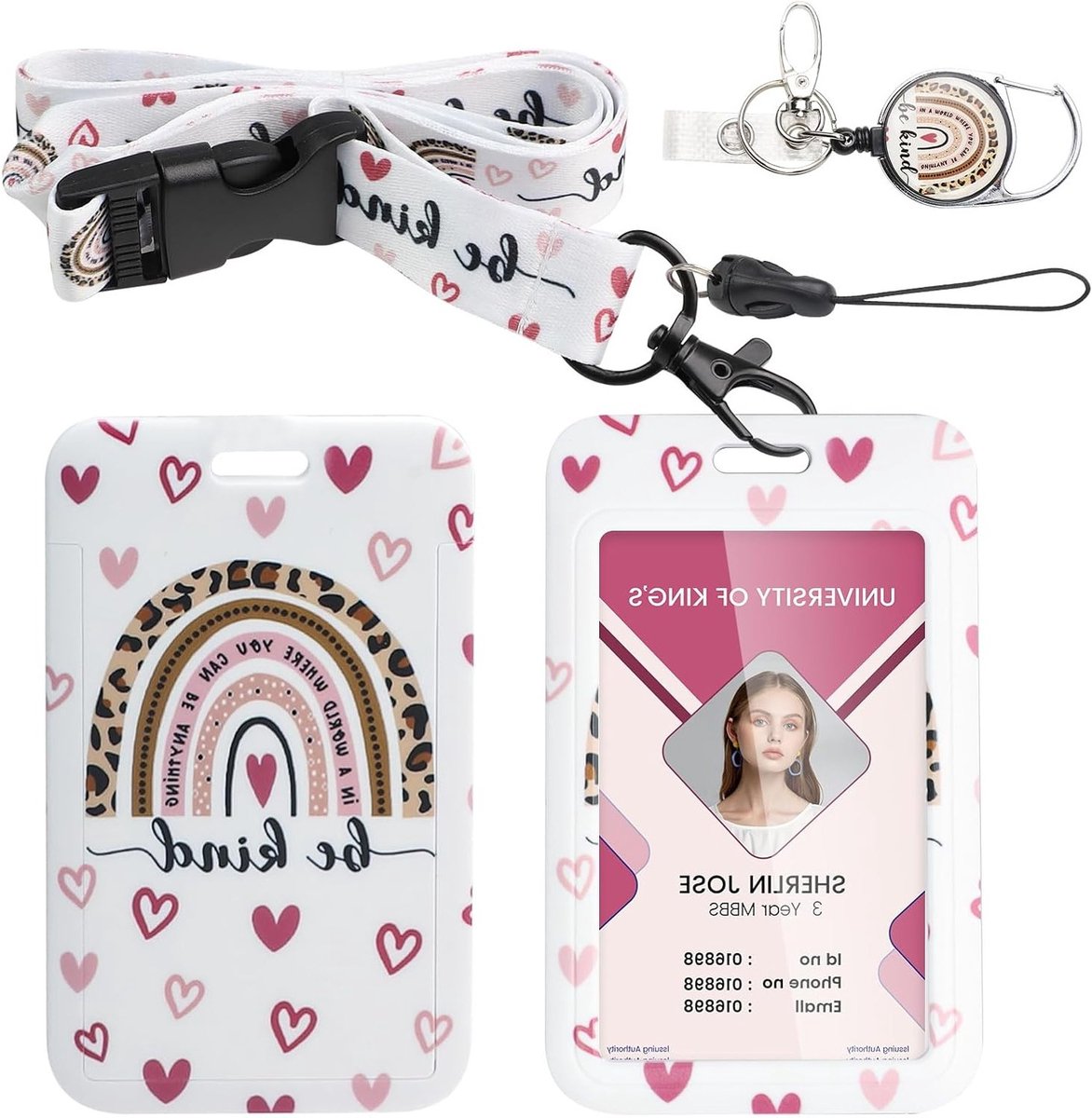 ID Kaarthouder met Clip en Retractable Badge, Ideaal voor ID, Creditcards en Rijbewijs, Lanyard in Roze