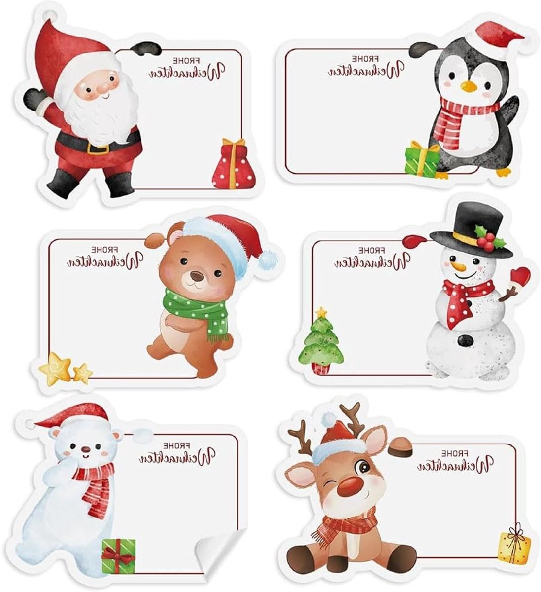 20 Kerst Stickers met Santa Claus en Gingerbread Man - Schrijfbare Labels voor Cadeaus en Decoratie