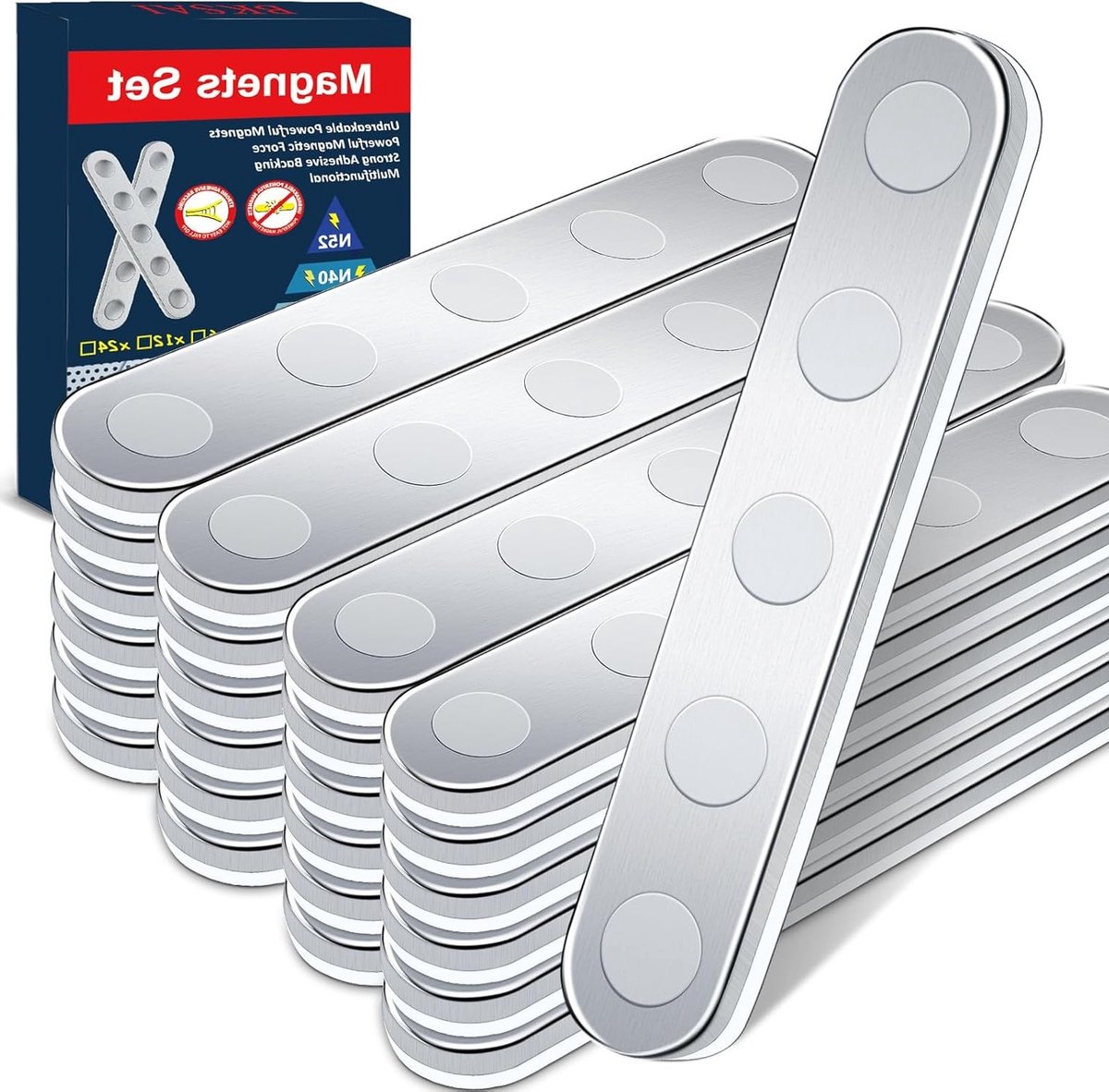 Indestructible Magneten - 24 Stuks Zelfklevende Sterke Magnetische Tape, Neodymium Magneten voor School en Kantoor, 58 x 10 x 2 mm, Ideaal voor Creatieve Projecten en Organisatie