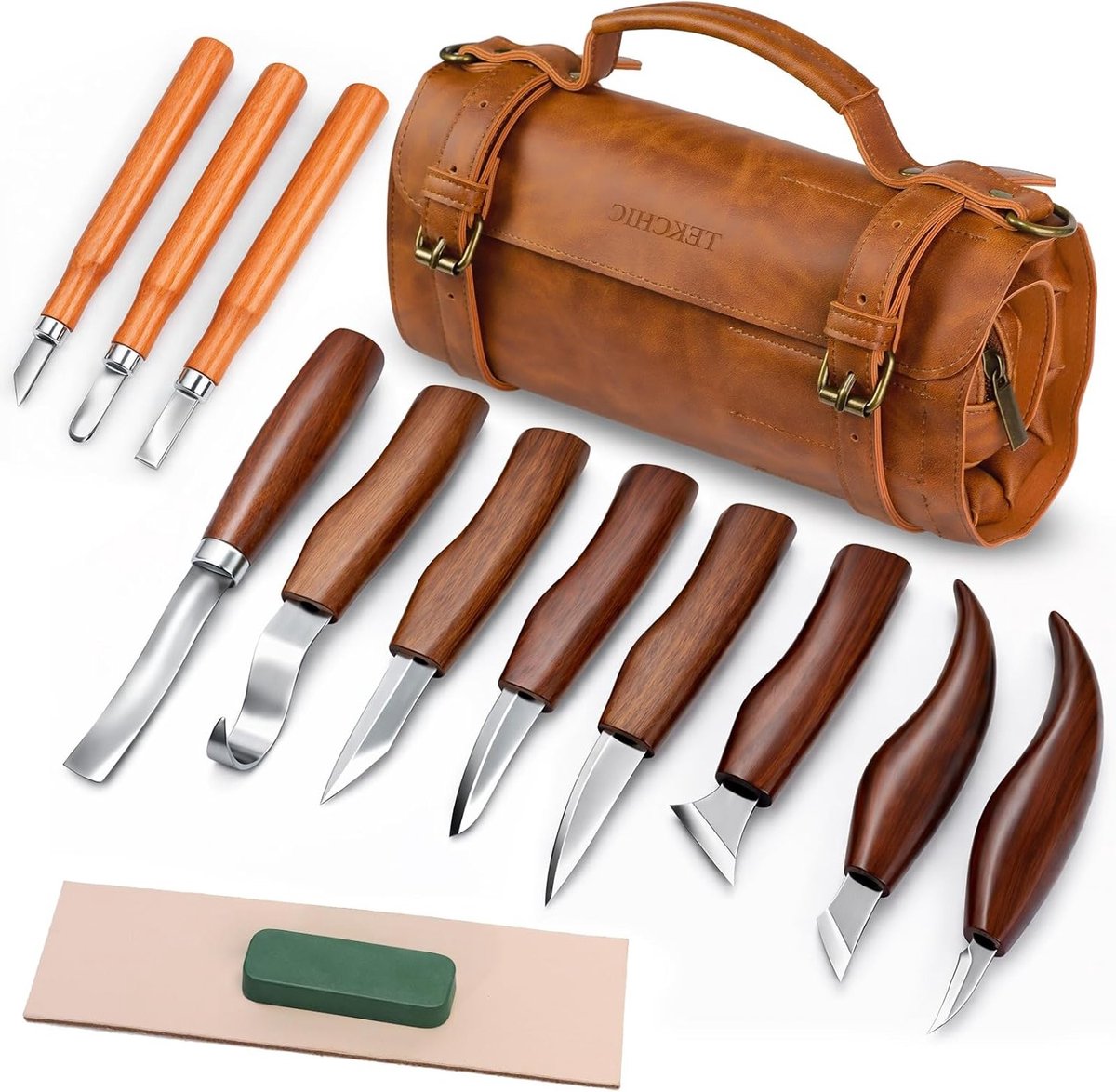 Complete houtsnijgereedschapsset van 14 delen met etui, ideaal voor beginners en professionals, perfect voor houtsnijwerk en creatief hobbyen