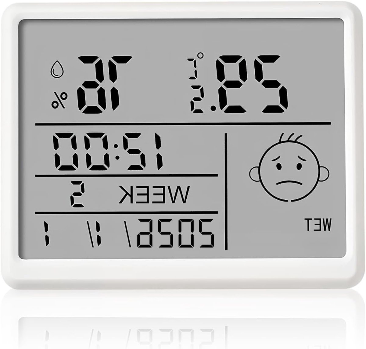 Dunne Digitale Klok met LCD Display, Datum, Weekdag, Temperatuur en Vochtigheid, Magnetisch en Batterijgevoed, Ideaal voor Thuis, Kantoor en Reizen