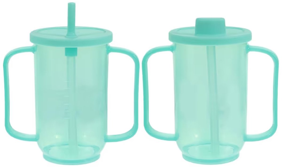 Ergonomische lekvrije drinkbekers met rietje voor senioren & zorg - Set van 2