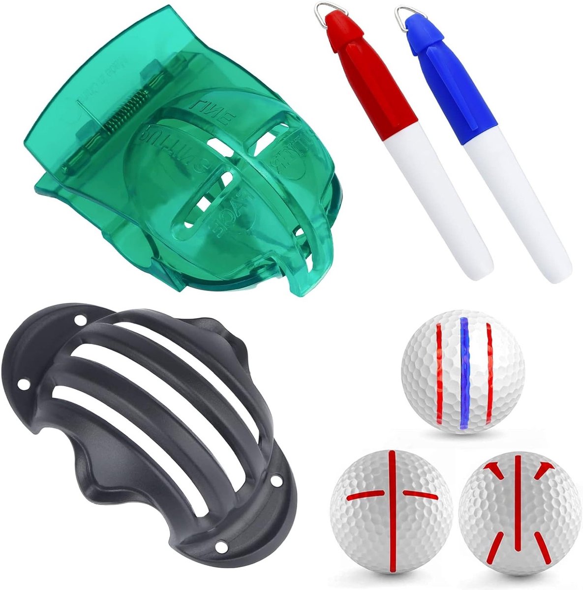 Golfbal Liner Set met Marker Pen - Tri-Line Golf Alignmentsysteem en Ball Marking Tools voor Nauwkeurige Putts en Verbeterde Precisie