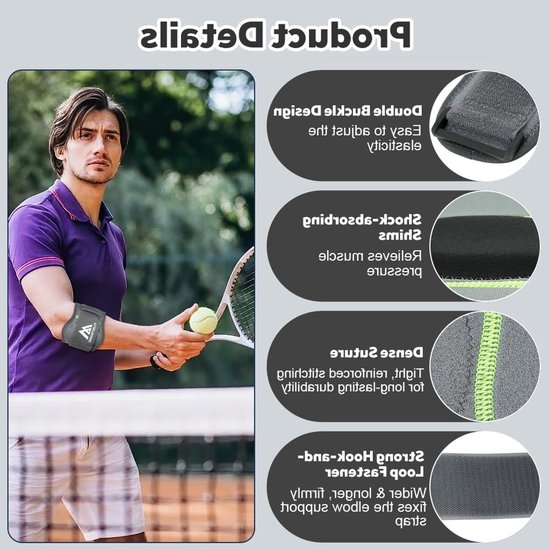 Verstelbare elleboogbandage met schokabsorberende spacer voor tendinitis en artritis, donkergrijs — afbeelding 2