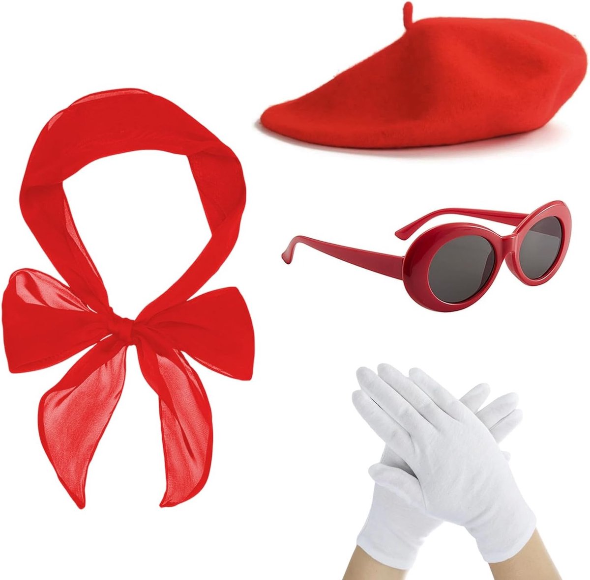 Vrouwelijke Rockabilly Accessoires Set van 4 Stukken voor Carnavals- en Halloweenkostuums met Hoed, Sjaal, Zonnebril en Handschoenen