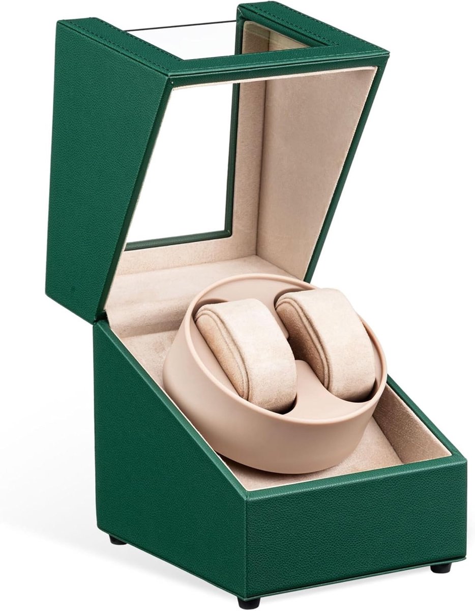 Automatische Horloge Winder voor 2 Horloges, Luxe Opbergdoos met Crocodilleer Motief, Rotatie en Display voor Polshorloges - Groen