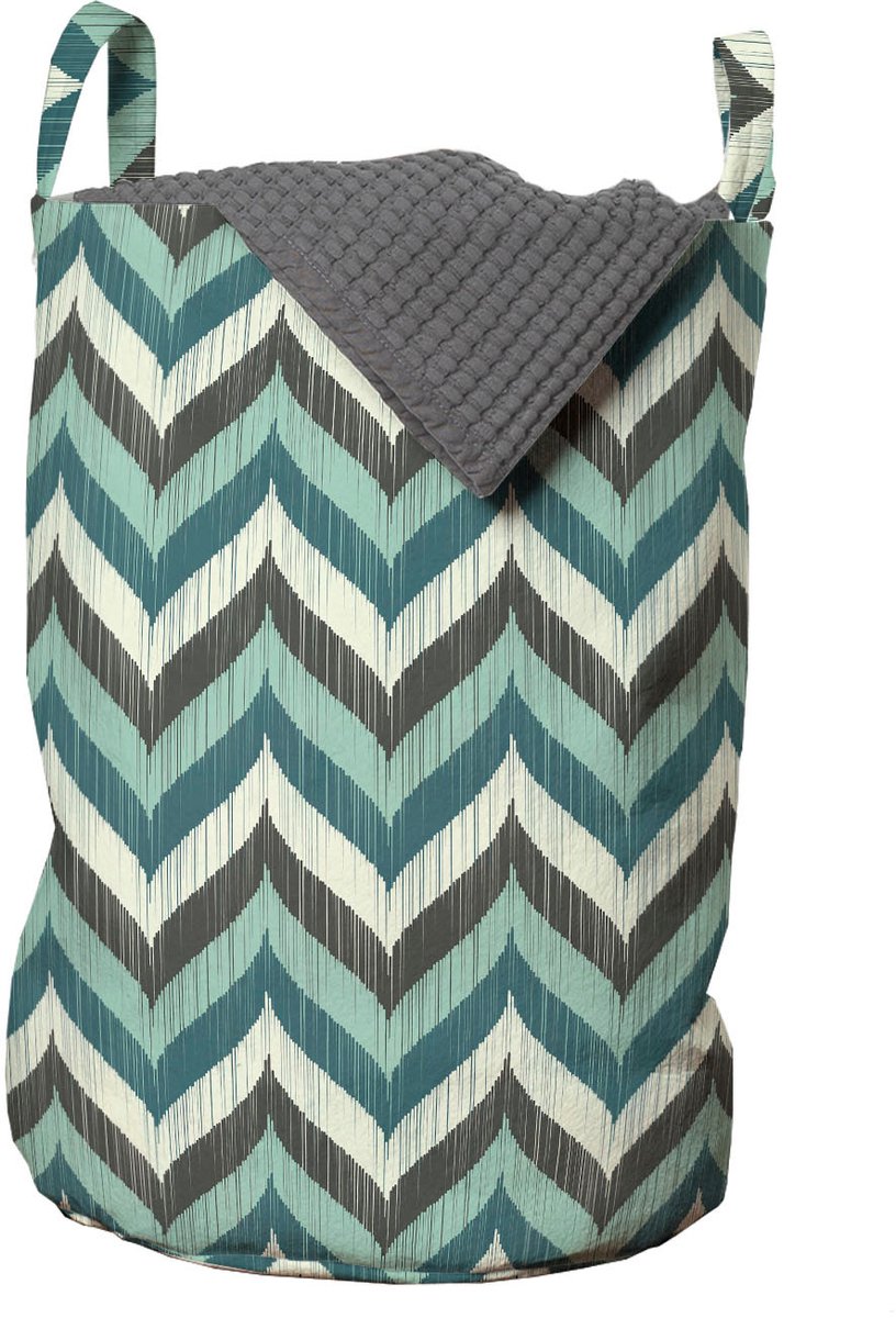 ABAKUHAUS turquoise waszak, abstracte golvende lijnen, wasmand met handvaten, trekkoordsluiting voor wasserettes, grijs bleek teal