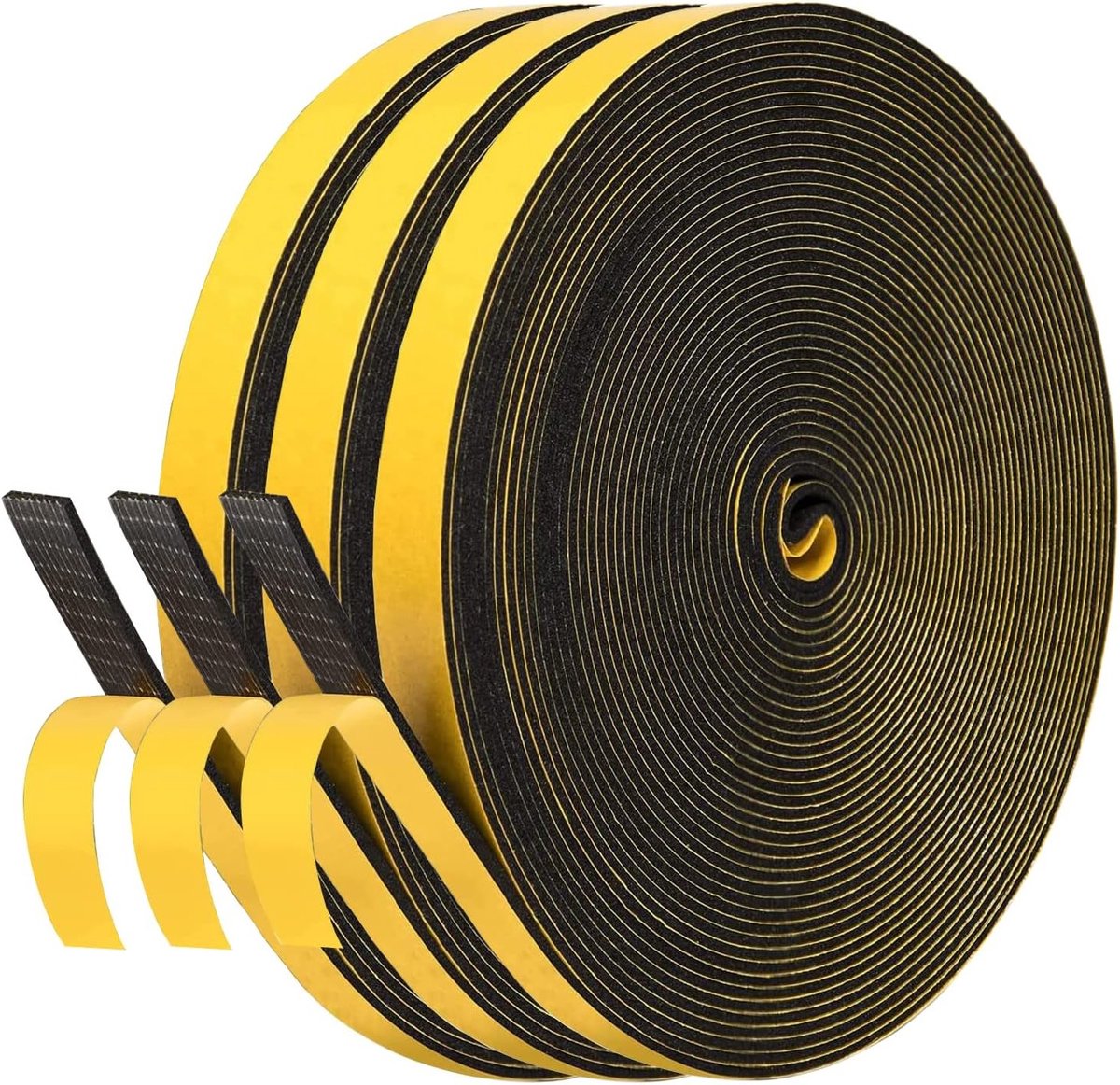 Zelfklevende Foam Strip voor Deuren en Ramen - 6mm x 1.5mm, Geluidsisolatie, Waterdicht en Stofdicht, 3 Rollen van Totaal 15m, Zwart