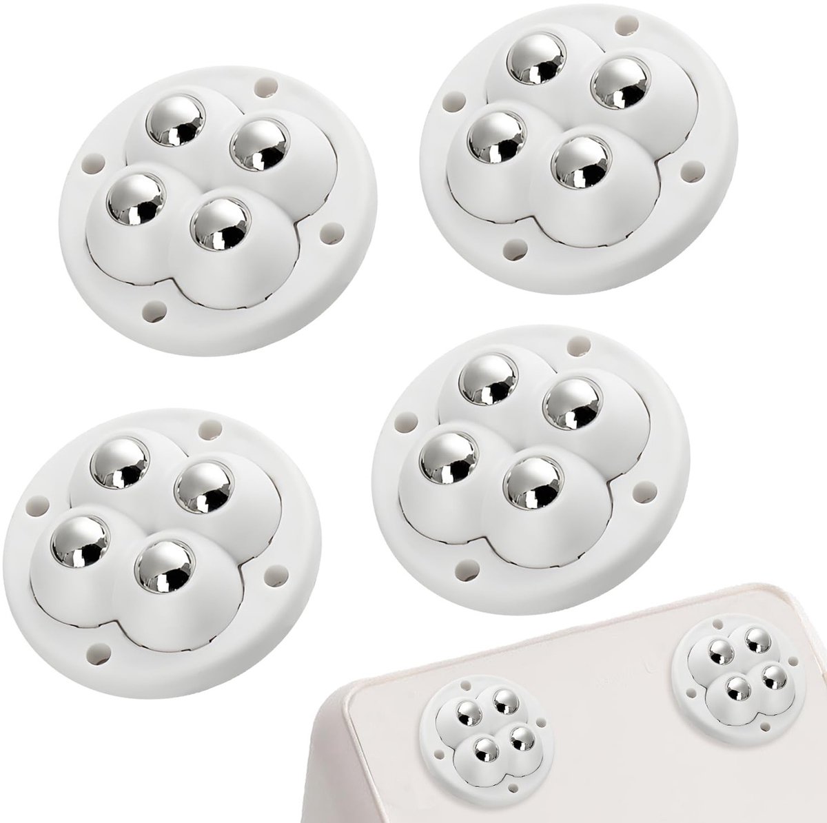 Lichtgewicht Zelfklevende Mini Ball Casters Set van 4 - 360° Draaiend, Totale Capaciteit 30kg voor Stoelen en Kleine Meubels (Wit)