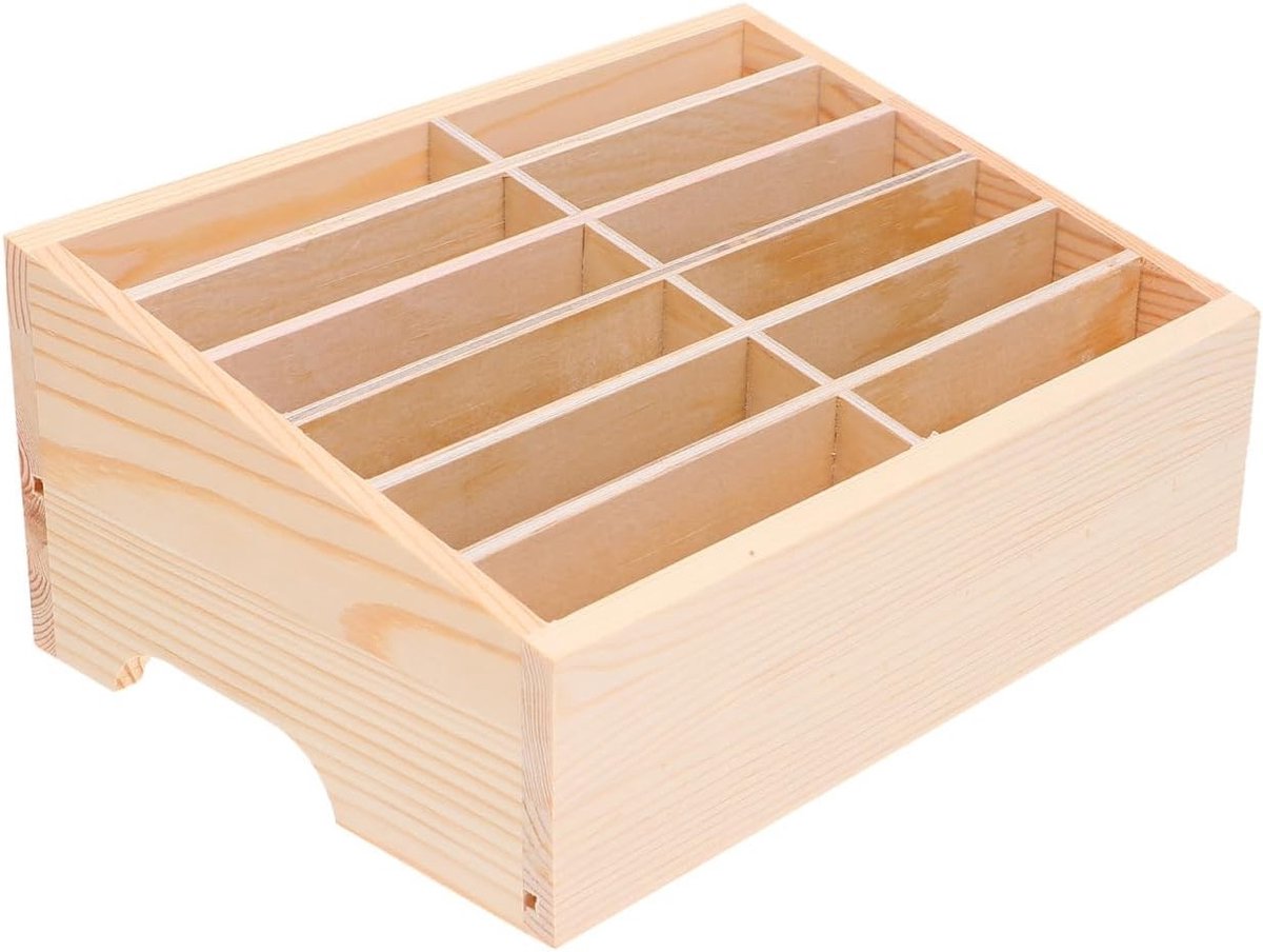 Houten mobiele telefoon opbergdoos met 12 compartimenten - Desktop organizer voor smartphone, accessoires en kantoorbenodigdheden