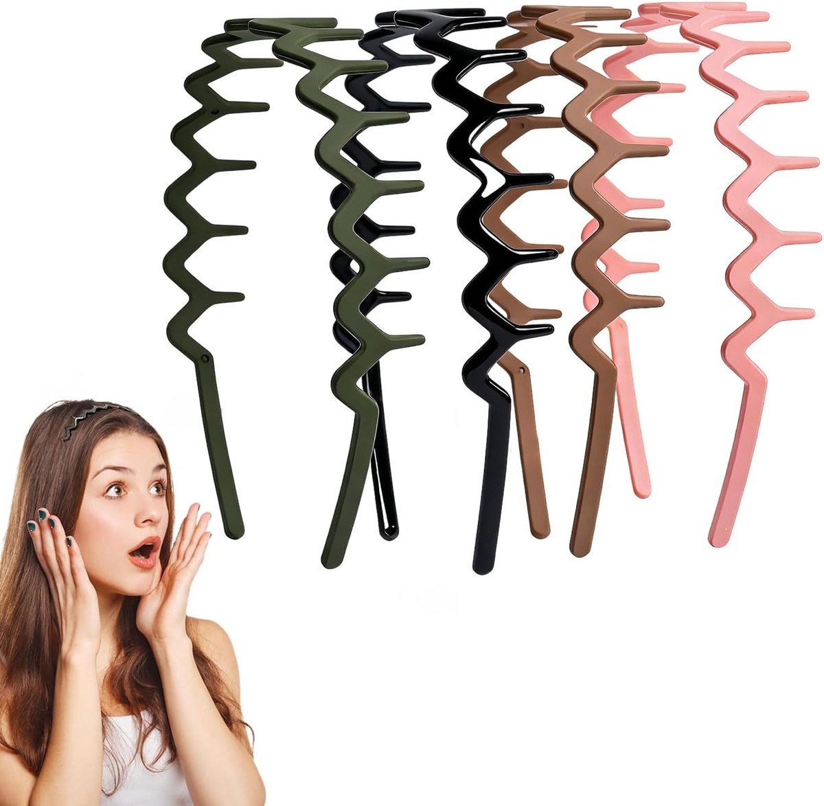 Zwart Zickzack Haarreif Set van 4 Haarbanden met Clips, Antislip Zigzag Haarband voor Dames en Heren, Perfect voor Sport en Casual Gebruik