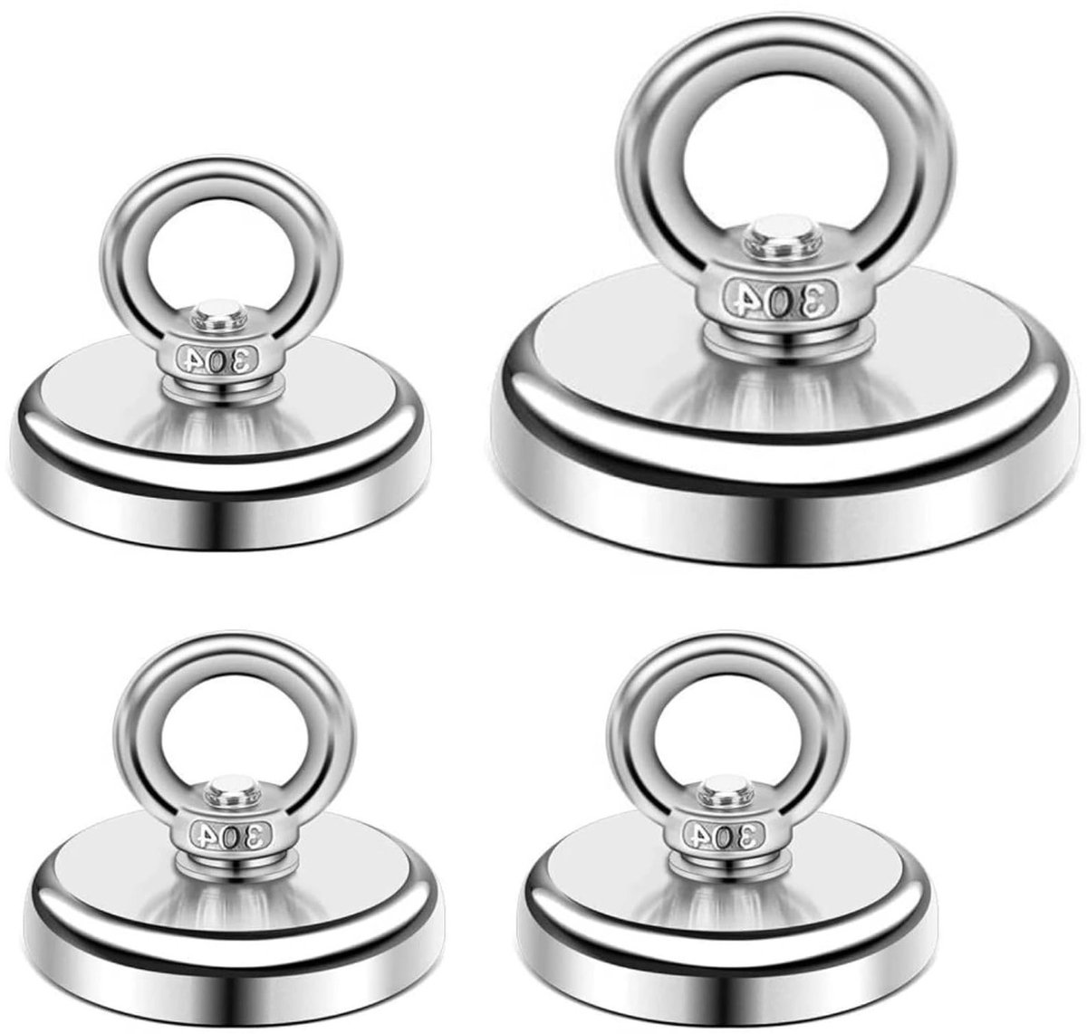 Set van 4 Sterke Neodymium Magneten van 32 mm met Hefringen en Schroeven, Ideaal voor Camping, Industrie en Thuisgebruik, Tot 45 kg Draagvermogen
