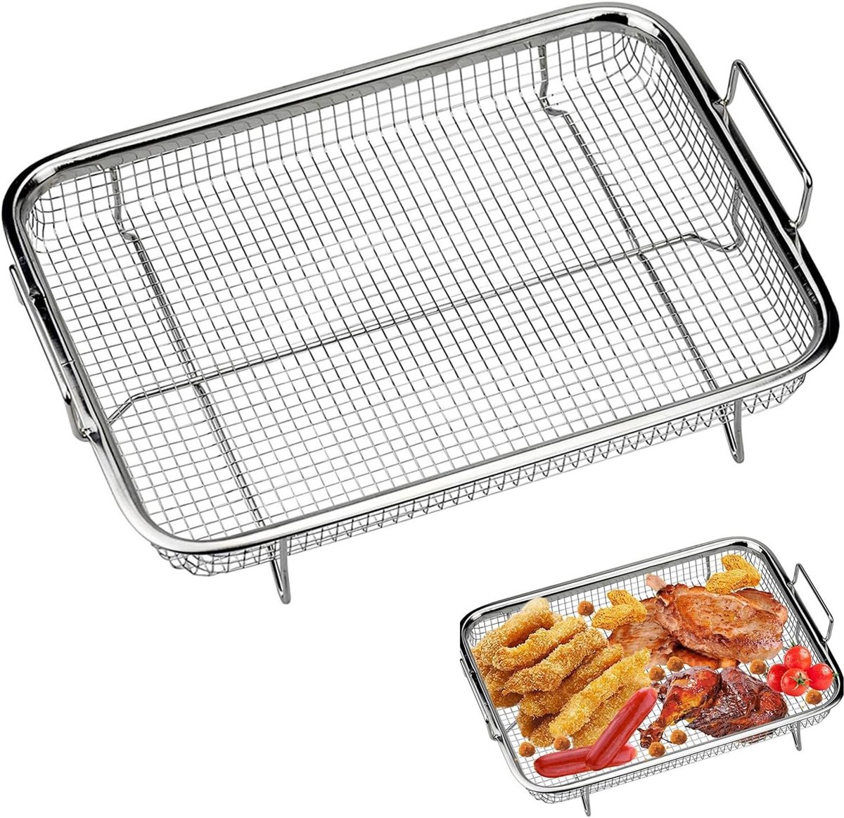 Crisper Basket van RVS, Antiaanbak Bakmand voor Oven en Airfryer, Ideaal voor Frietjes, Kip en Groenten (22.5 * 30.2 * 3.5cm)