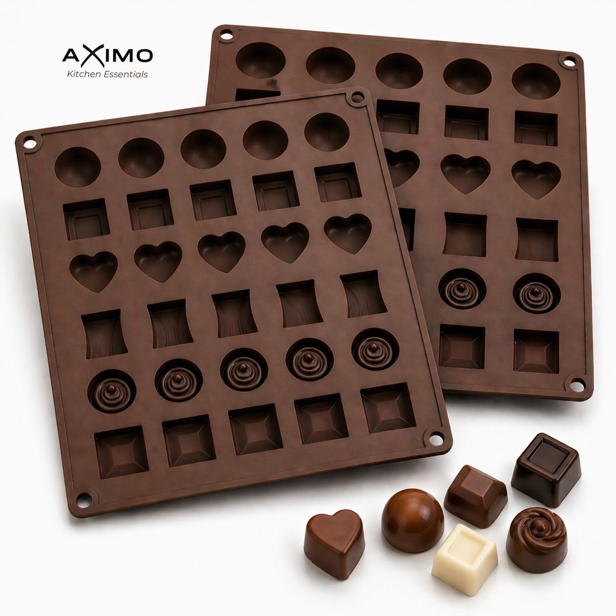 AXIMO Siliconen Chocolade Mal 30 Vormen – 2 stuks - Bonbon Mal – Flexibel & Anti-aanbak – BPA-vrij – Voor Chocolade, IJsblokjes & Snoep