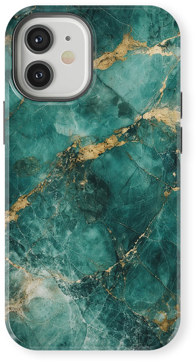 DripCase Hoesje geschikt voor iPhone 12 Mini Marmer | Marble Moods | Magnetisch Opladen | 2-in-1 Ontwerp | Luxe Marmeren Case geschikt voor iPhone 12 Mini Emerald Tide Marble