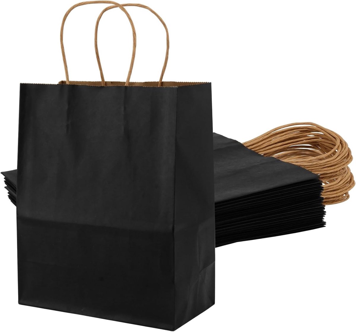 30 Stuks Zwarte Papieren Tassen met Handvat, 21 x 11 x 27 cm, Cadeautassen voor Feestjes, Verjaardagen en Ambachten
