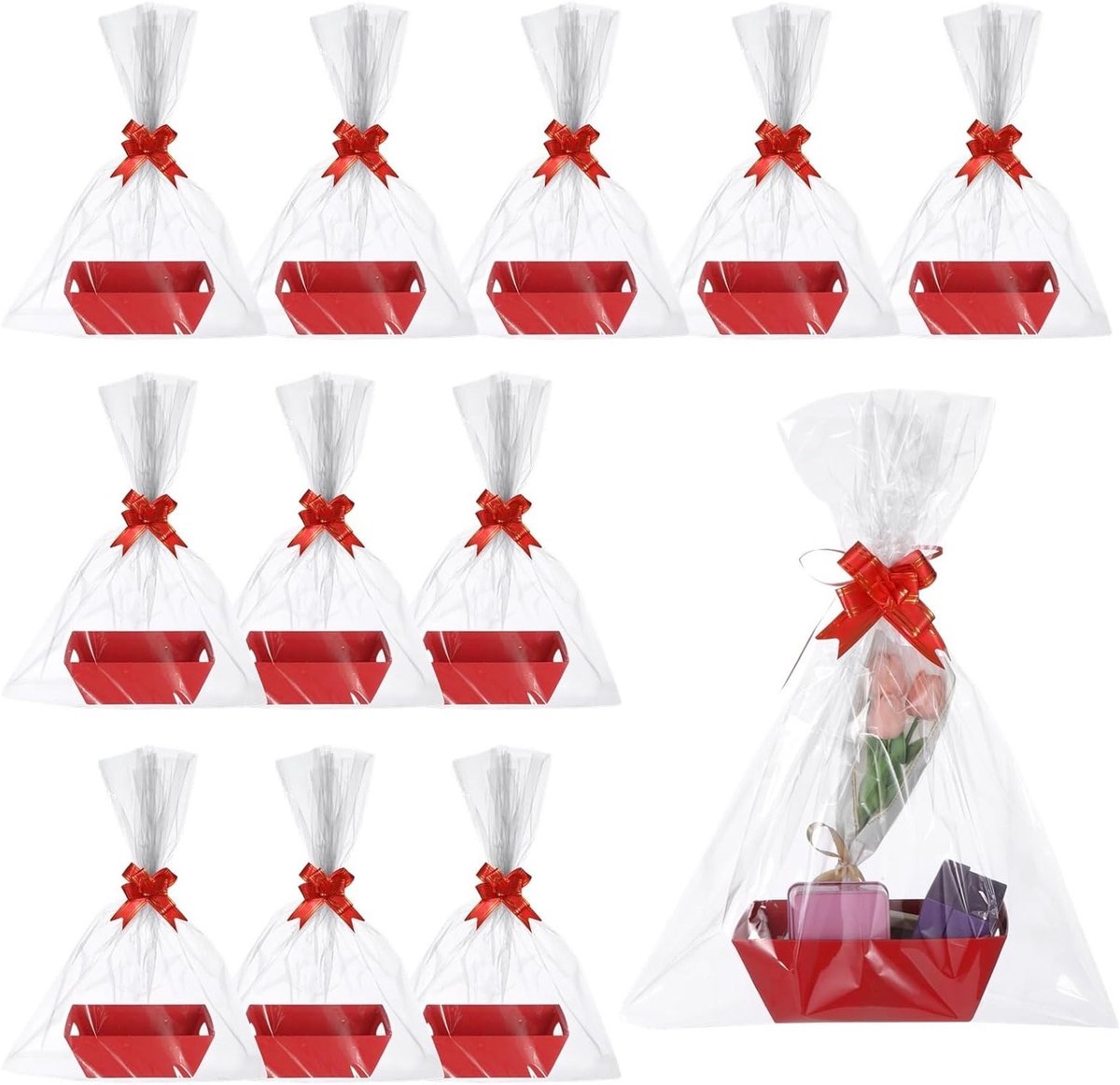 12 Lege Cadeaumanden met Handgrepen voor Bruiloft en Verjaardagsfeest, DIY Geschenkverpakkingen, 12 Stuks met Strikken en Zakjes