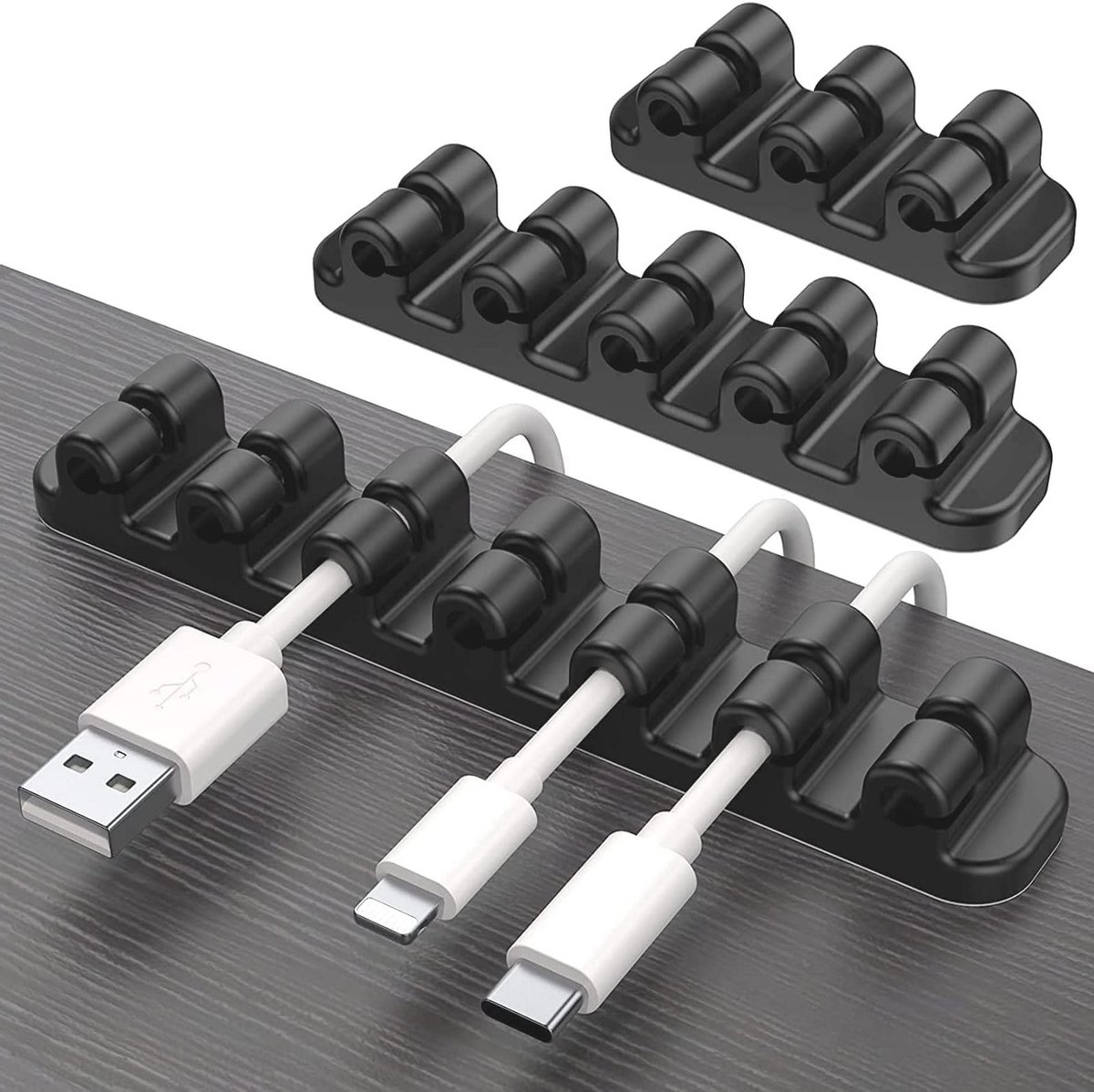 Zelfklevende Siliconen Kabelhouders - 3 Stuks Duurzame Kabelclips voor USB Oplaadkabel Beheer en Organisatie (Zwart)