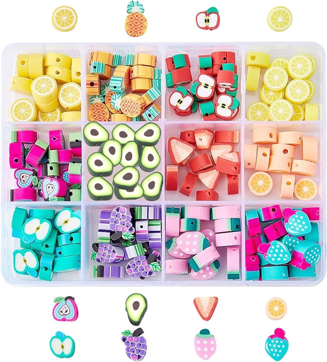 180 Stuks Polymer Klei Kralen, 12 Stijlen Fruit Kralen, Zachte Kralen, Knutselaccessoires voor Sieraden Maken en DIY Projecten